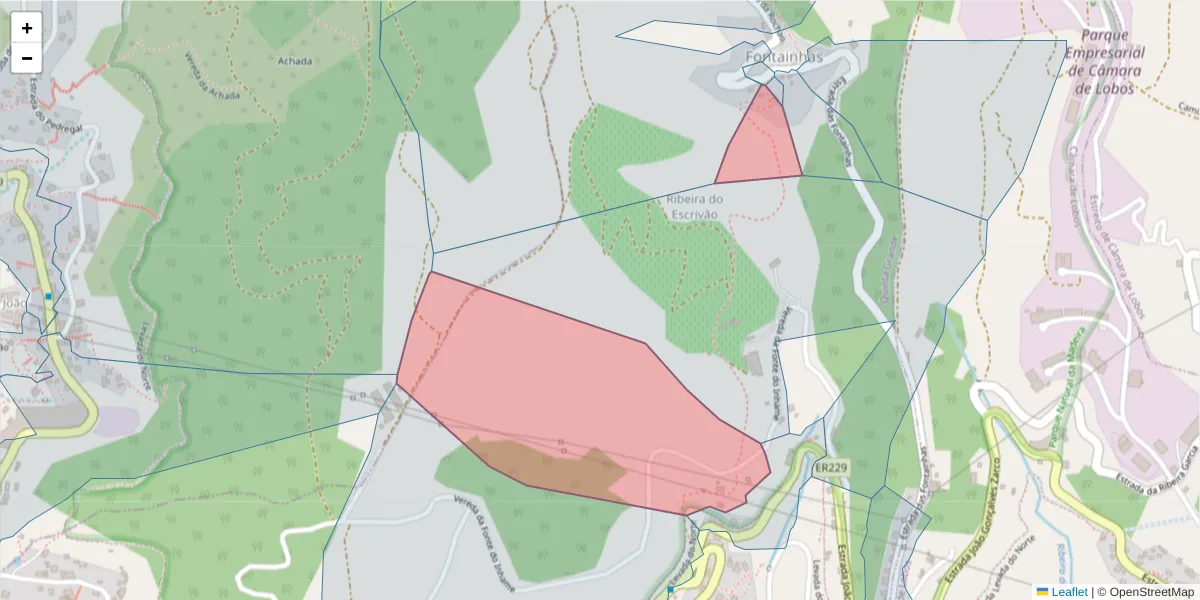 Mapa detalhado do código postal 9300-222 com limites, códigos postais vizinhos e agências dos correios