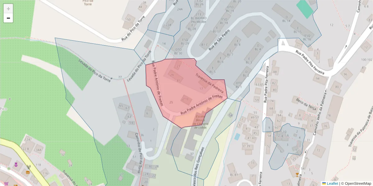 Mapa detalhado do código postal 9300-307 com limites, códigos postais vizinhos e agências dos correios