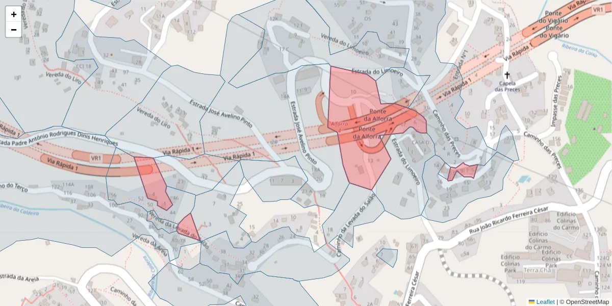 Mapa detalhado do código postal 9300-311 com limites, códigos postais vizinhos e agências dos correios