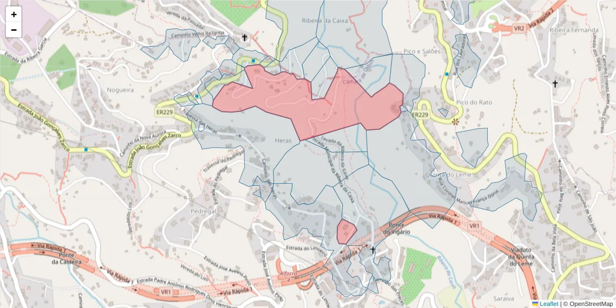 Mapa detalhado do código postal 9300-322 com limites, códigos postais vizinhos e agências dos correios