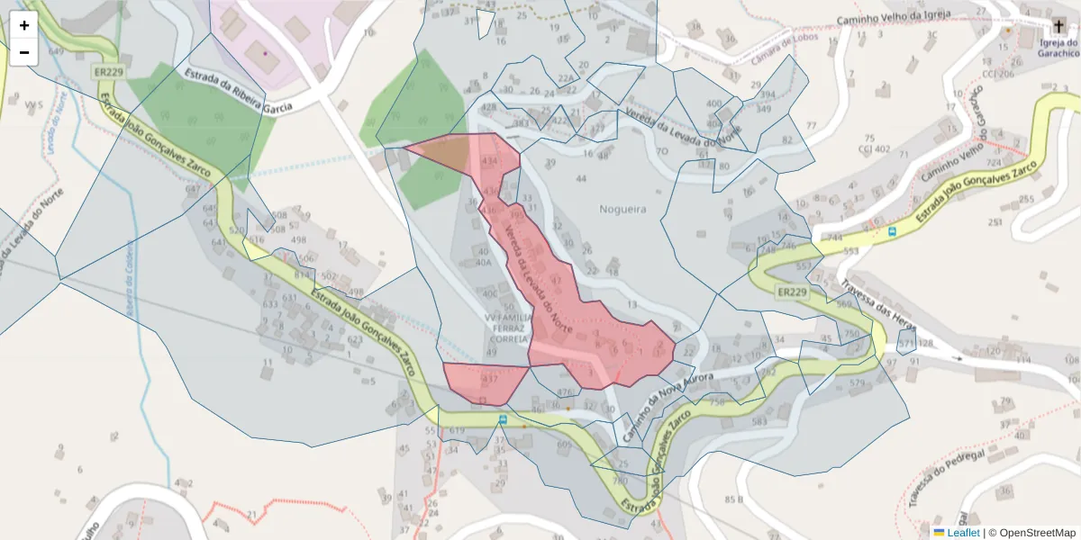 Mapa detalhado do código postal 9300-329 com limites, códigos postais vizinhos e agências dos correios