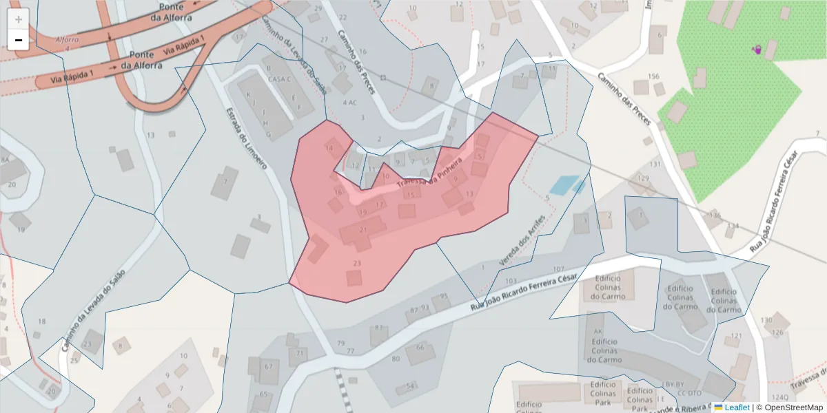 Mapa detalhado do código postal 9300-336 com limites, códigos postais vizinhos e agências dos correios
