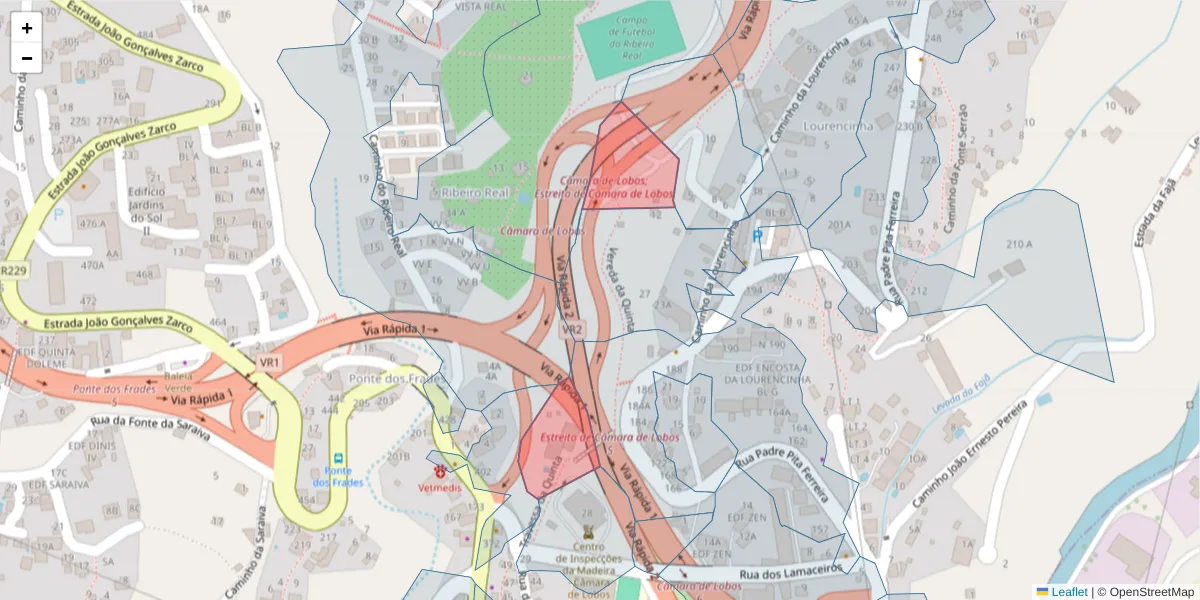Mapa detalhado do código postal 9300-341 com limites, códigos postais vizinhos e agências dos correios
