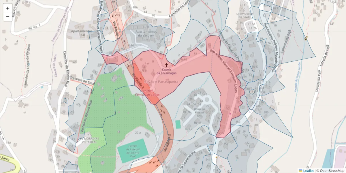Mapa detalhado do código postal 9300-434 com limites, códigos postais vizinhos e agências dos correios
