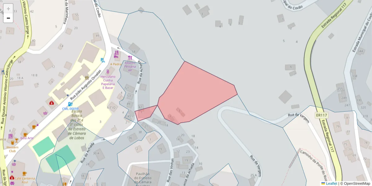 Mapa detalhado do código postal 9325-010 com limites, códigos postais vizinhos e agências dos correios
