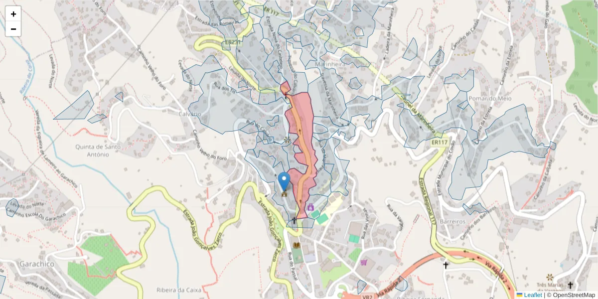 Mapa detalhado do código postal 9325-026 com limites, códigos postais vizinhos e agências dos correios