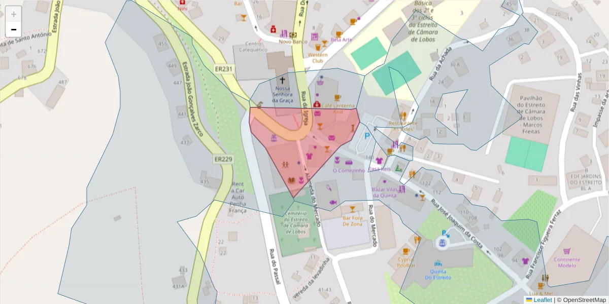 Mapa detalhado do código postal 9325-038 com limites, códigos postais vizinhos e agências dos correios