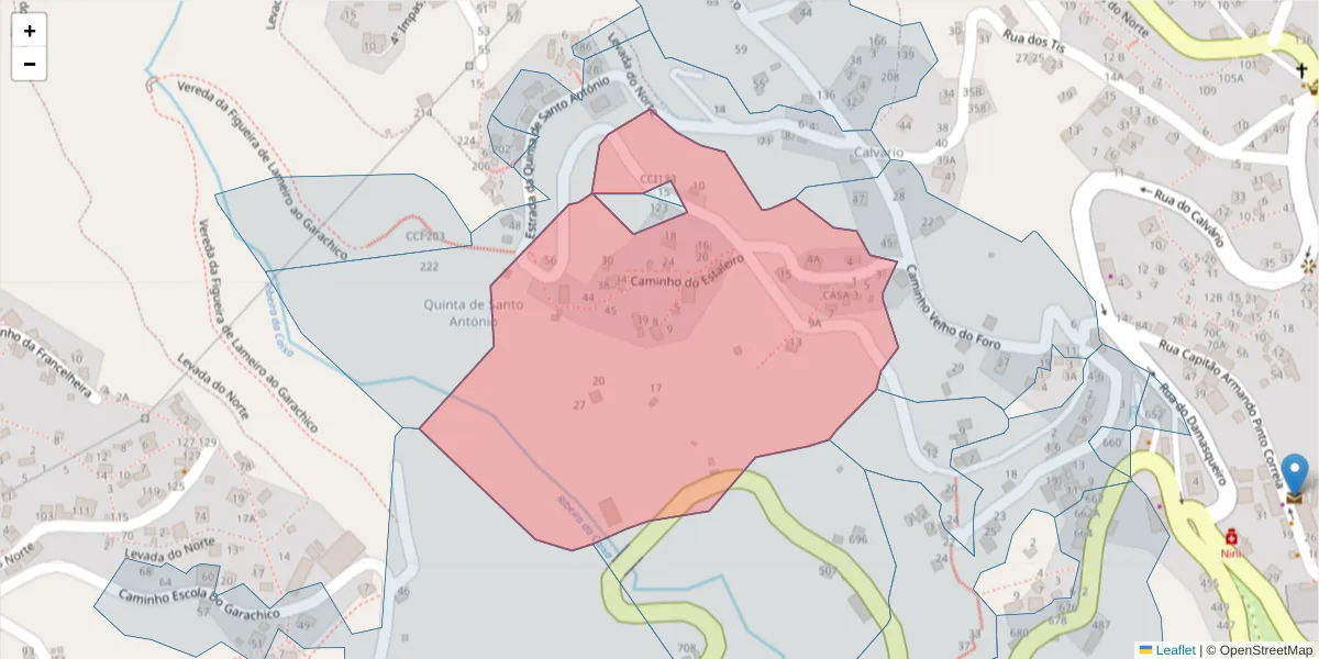 Mapa detalhado do código postal 9325-056 com limites, códigos postais vizinhos e agências dos correios