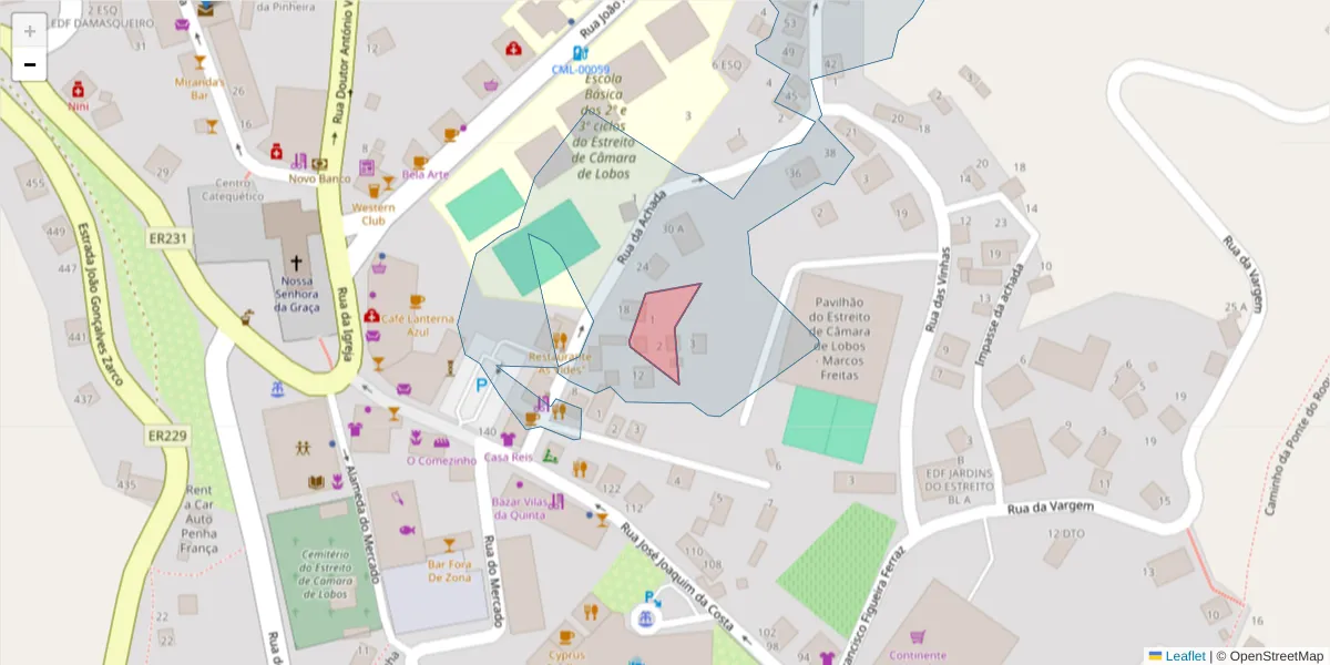 Mapa detalhado do código postal 9325-075 com limites, códigos postais vizinhos e agências dos correios