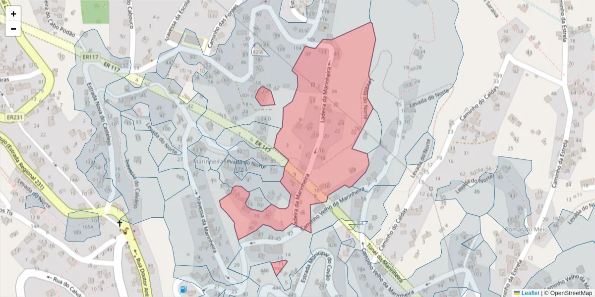 Mapa detalhado do código postal 9325-078 com limites, códigos postais vizinhos e agências dos correios