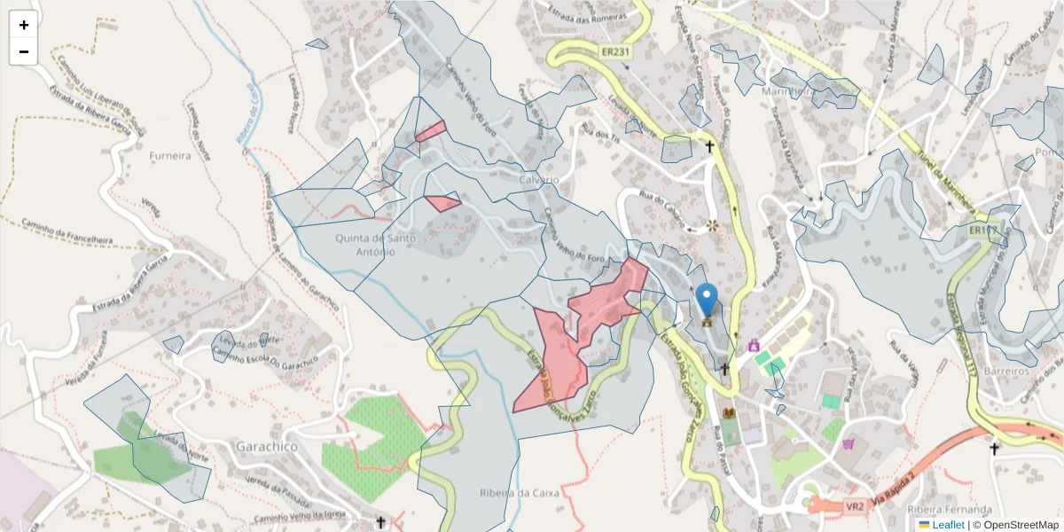 Mapa detalhado do código postal 9325-082 com limites, códigos postais vizinhos e agências dos correios