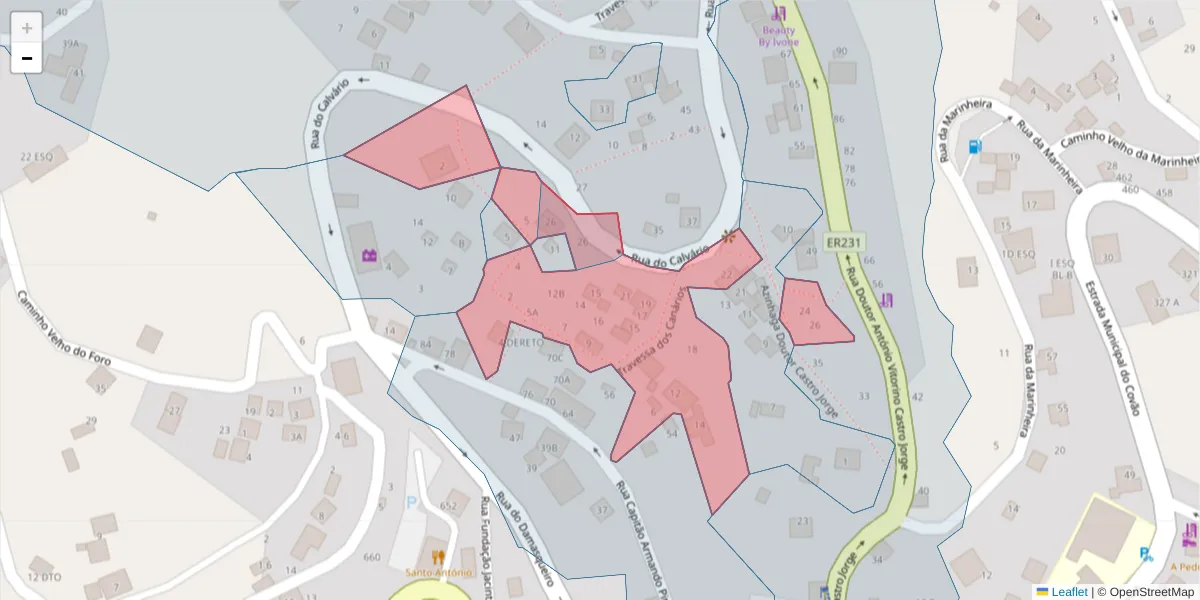 Mapa detalhado do código postal 9325-088 com limites, códigos postais vizinhos e agências dos correios