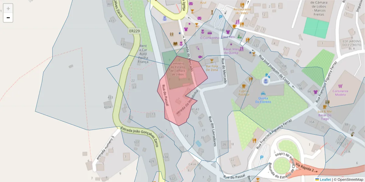Mapa detalhado do código postal 9325-101 com limites, códigos postais vizinhos e agências dos correios