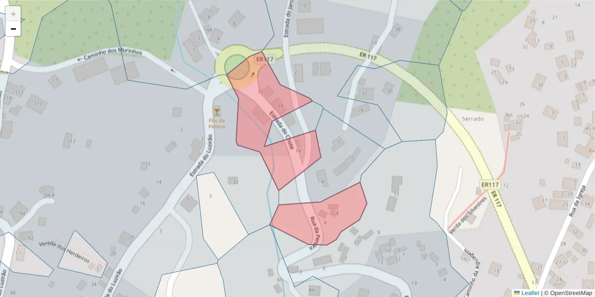 Mapa detalhado do código postal 9325-123 com limites, códigos postais vizinhos e agências dos correios