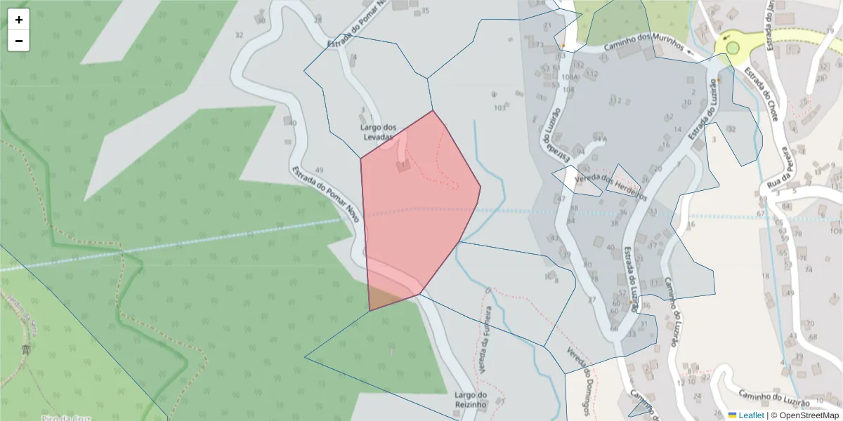 Mapa detalhado do código postal 9325-129 com limites, códigos postais vizinhos e agências dos correios