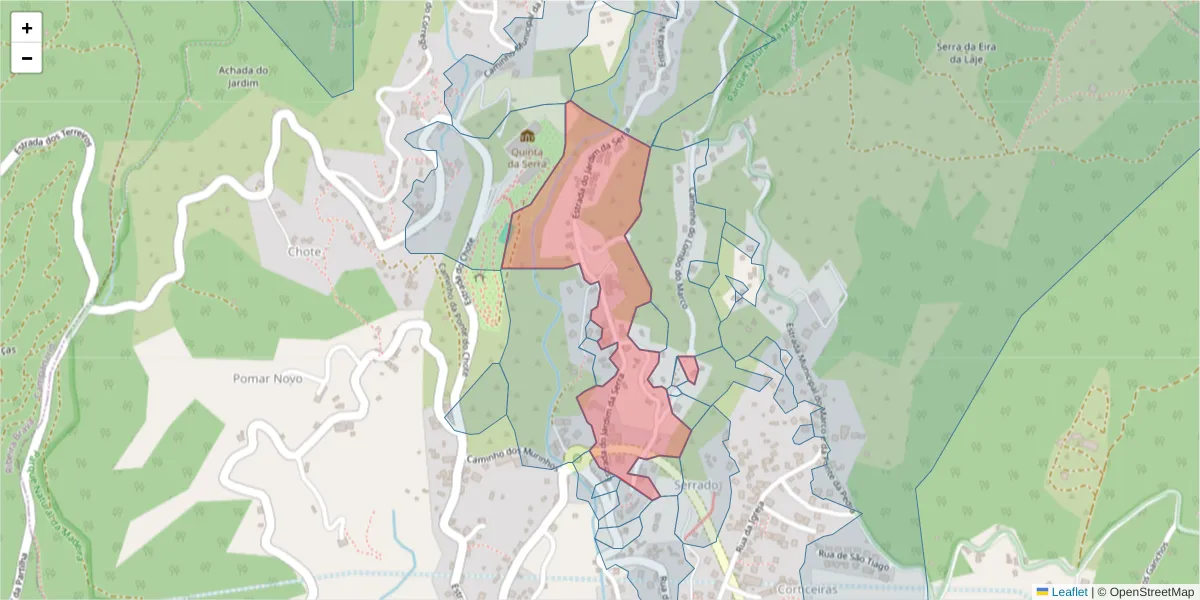 Mapa detalhado do código postal 9325-136 com limites, códigos postais vizinhos e agências dos correios