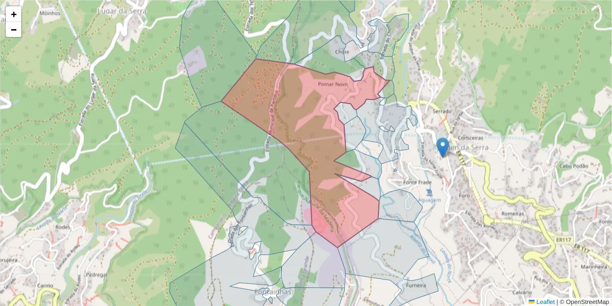 Mapa detalhado do código postal 9325-139 com limites, códigos postais vizinhos e agências dos correios