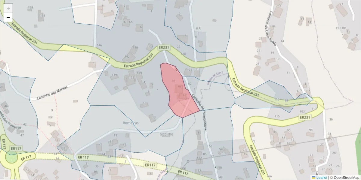 Mapa detalhado do código postal 9325-145 com limites, códigos postais vizinhos e agências dos correios