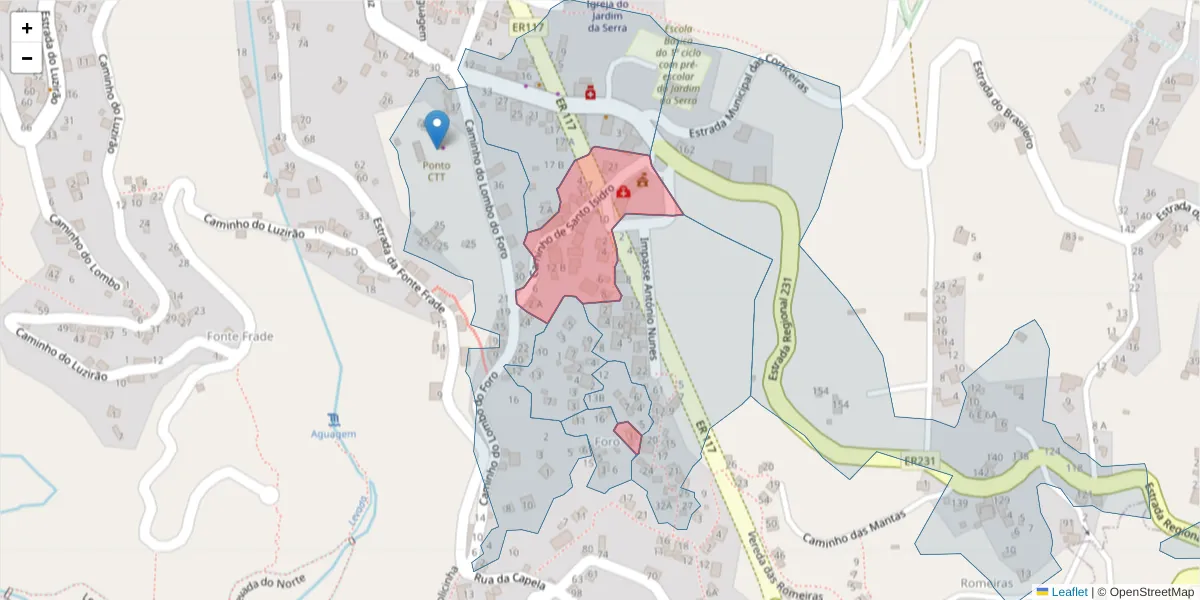 Mapa detalhado do código postal 9325-148 com limites, códigos postais vizinhos e agências dos correios