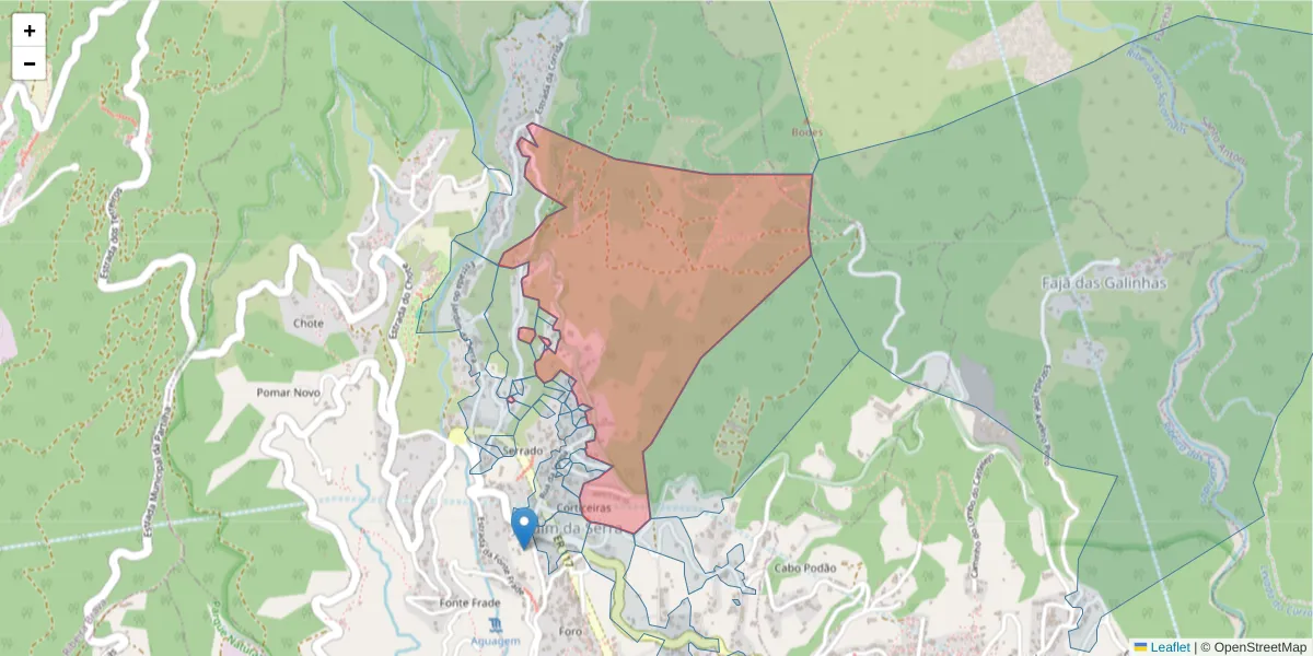 Mapa detalhado do código postal 9325-149 com limites, códigos postais vizinhos e agências dos correios