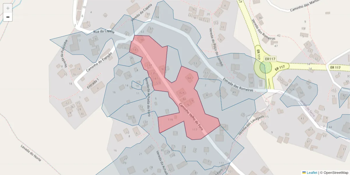Mapa detalhado do código postal 9325-152 com limites, códigos postais vizinhos e agências dos correios
