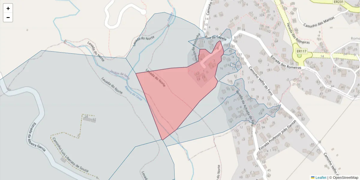 Mapa detalhado do código postal 9325-153 com limites, códigos postais vizinhos e agências dos correios