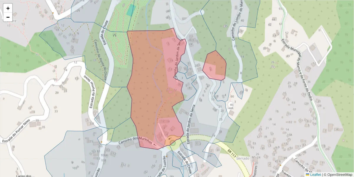 Mapa detalhado do código postal 9325-157 com limites, códigos postais vizinhos e agências dos correios