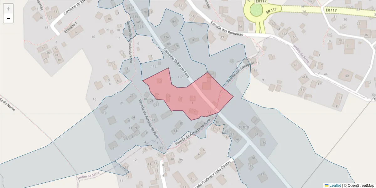 Mapa detalhado do código postal 9325-168 com limites, códigos postais vizinhos e agências dos correios