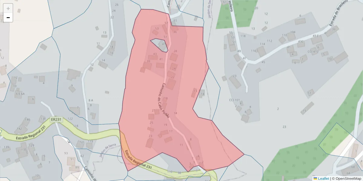 Mapa detalhado do código postal 9325-170 com limites, códigos postais vizinhos e agências dos correios