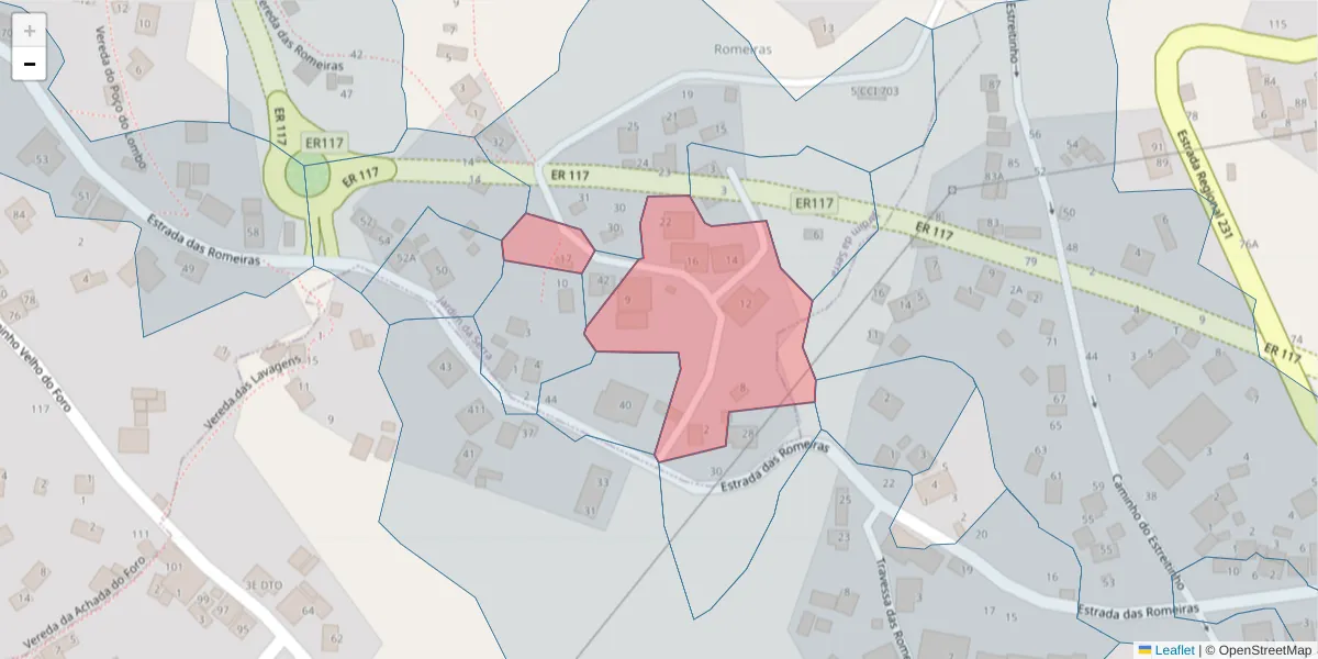 Mapa detalhado do código postal 9325-172 com limites, códigos postais vizinhos e agências dos correios