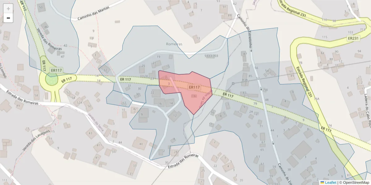 Mapa detalhado do código postal 9325-182 com limites, códigos postais vizinhos e agências dos correios