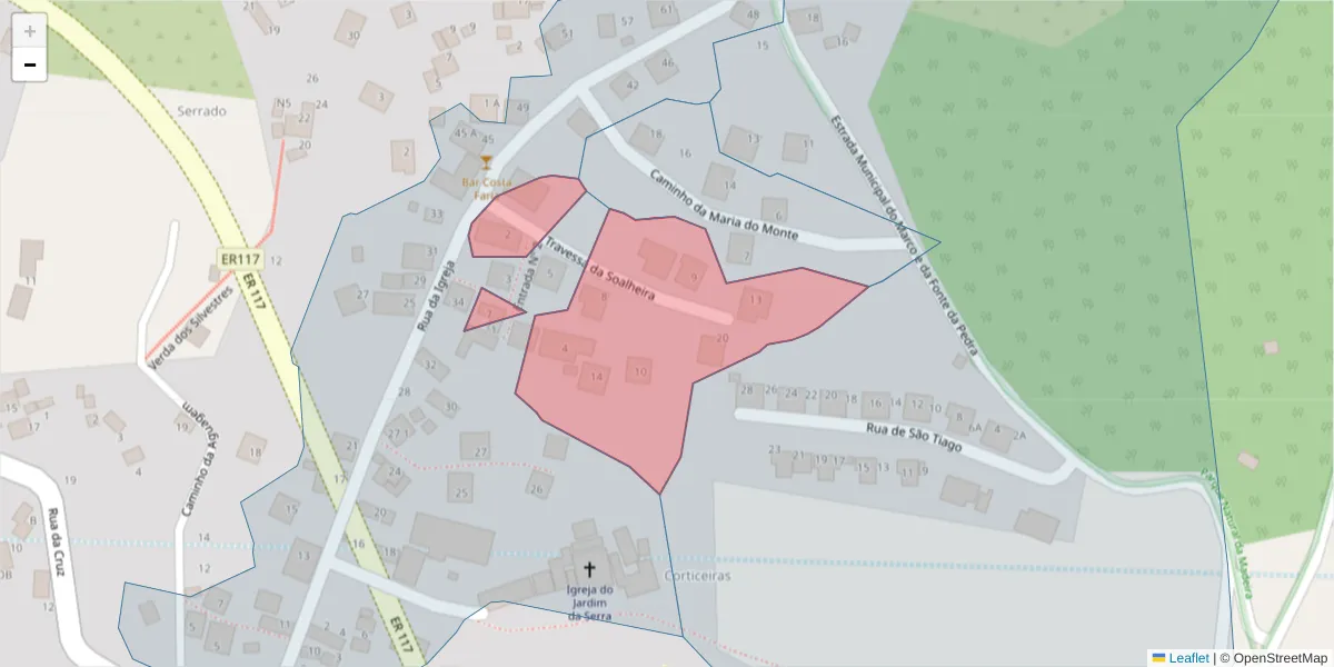 Mapa detalhado do código postal 9325-187 com limites, códigos postais vizinhos e agências dos correios