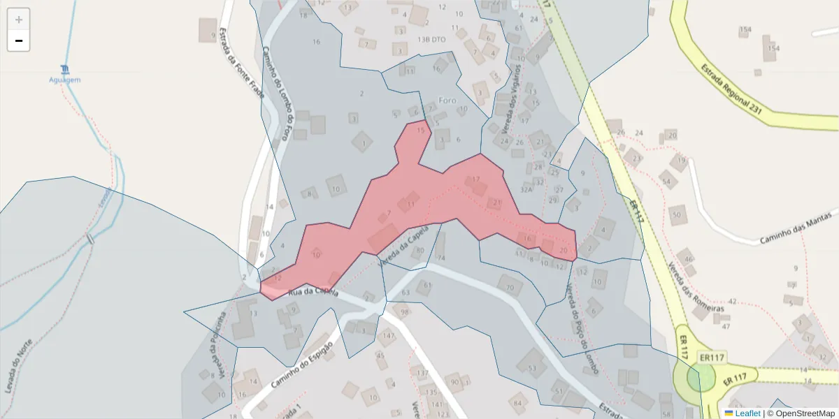Mapa detalhado do código postal 9325-196 com limites, códigos postais vizinhos e agências dos correios