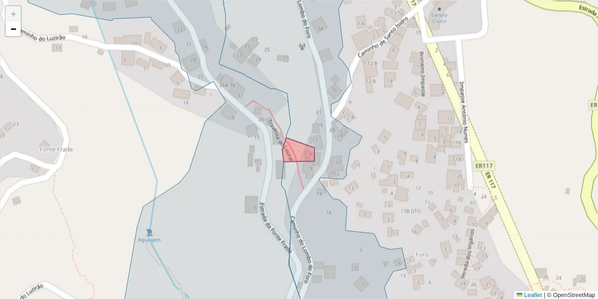 Mapa detalhado do código postal 9325-207 com limites, códigos postais vizinhos e agências dos correios