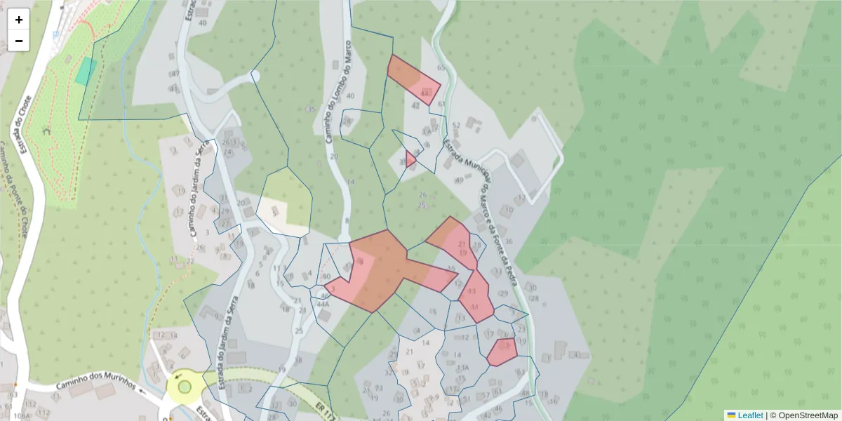 Mapa detalhado do código postal 9325-215 com limites, códigos postais vizinhos e agências dos correios