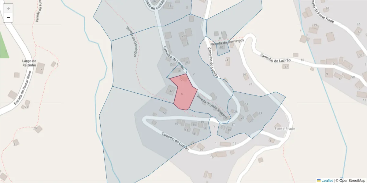Mapa detalhado do código postal 9325-220 com limites, códigos postais vizinhos e agências dos correios