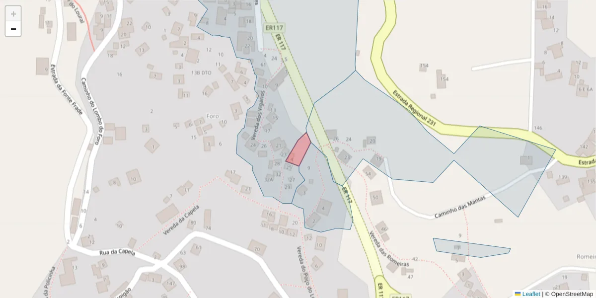 Mapa detalhado do código postal 9325-221 com limites, códigos postais vizinhos e agências dos correios