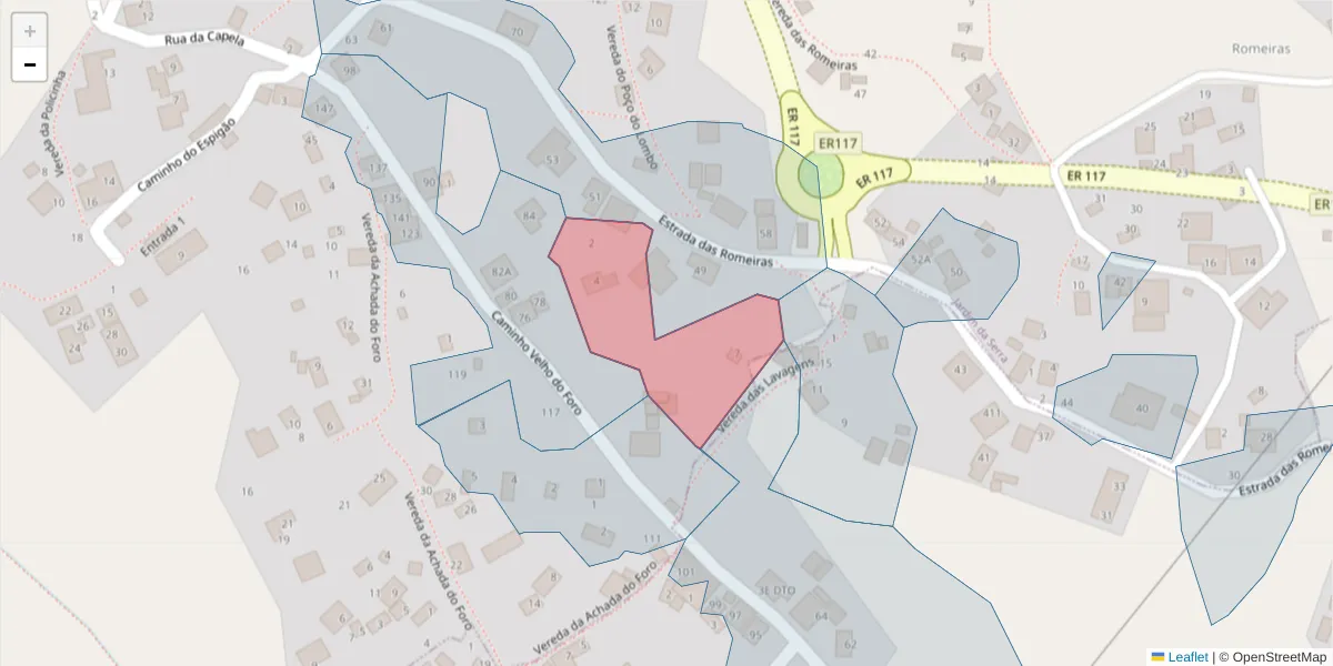 Mapa detalhado do código postal 9325-234 com limites, códigos postais vizinhos e agências dos correios