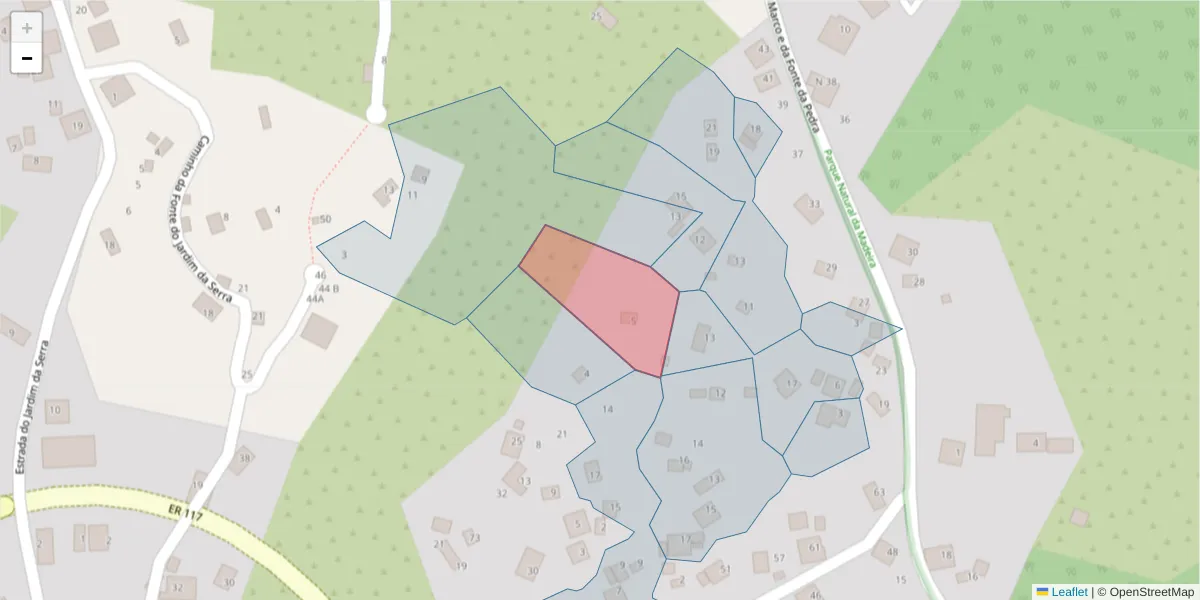 Mapa detalhado do código postal 9325-247 com limites, códigos postais vizinhos e agências dos correios