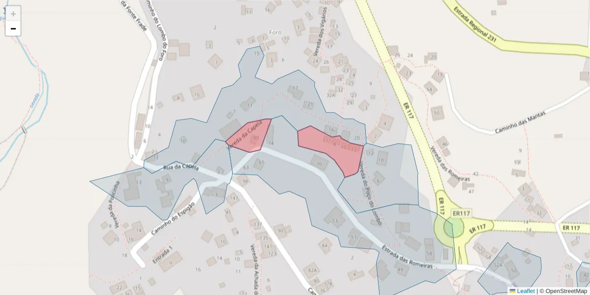 Mapa detalhado do código postal 9325-252 com limites, códigos postais vizinhos e agências dos correios