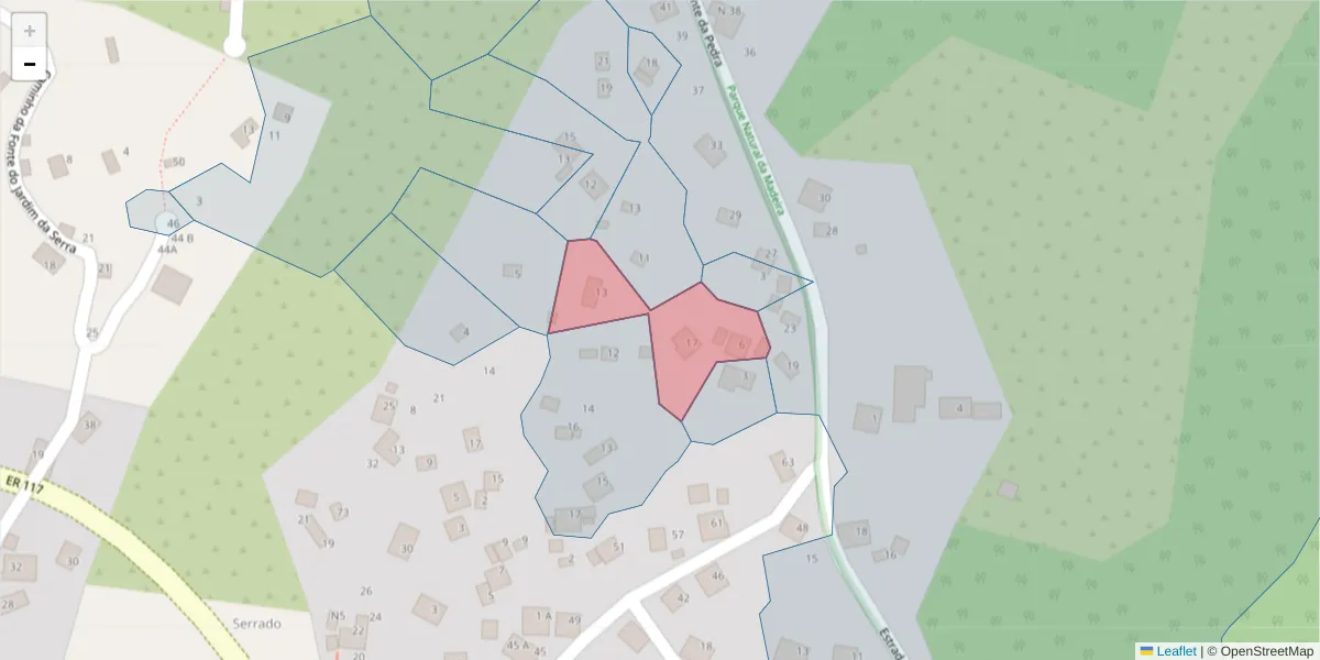 Mapa detalhado do código postal 9325-258 com limites, códigos postais vizinhos e agências dos correios