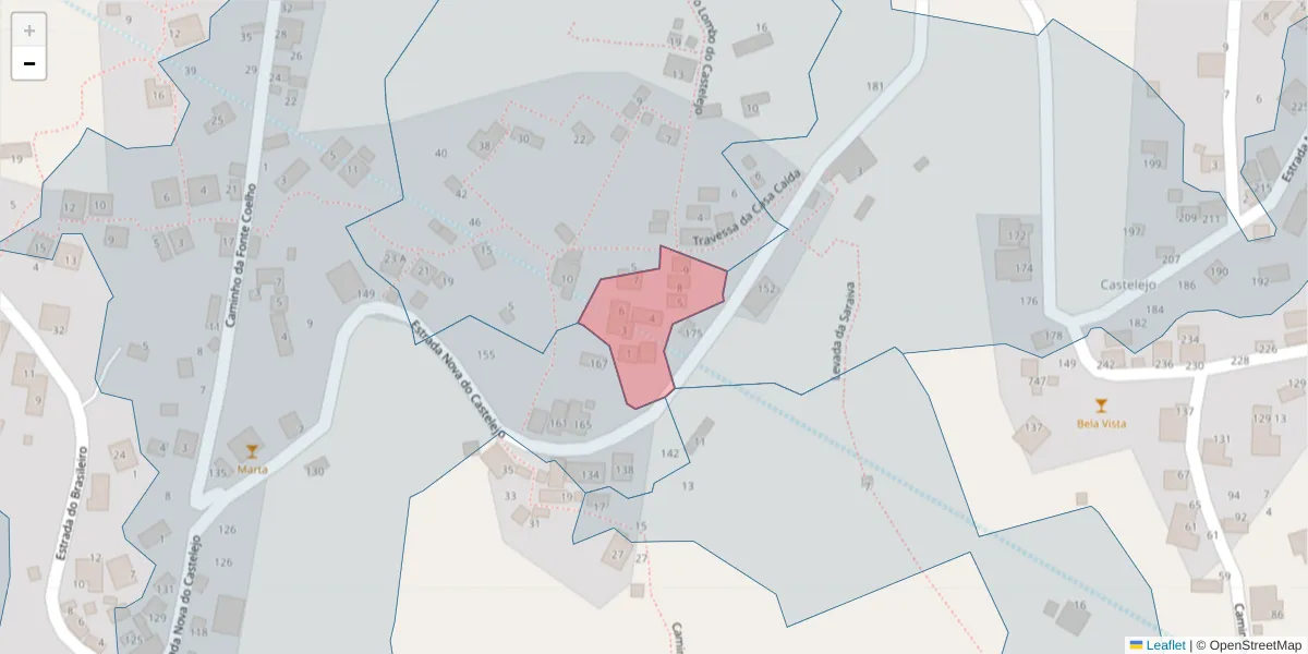 Mapa detalhado do código postal 9325-318 com limites, códigos postais vizinhos e agências dos correios