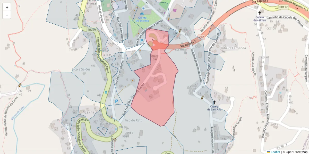 Mapa detalhado do código postal 9325-323 com limites, códigos postais vizinhos e agências dos correios