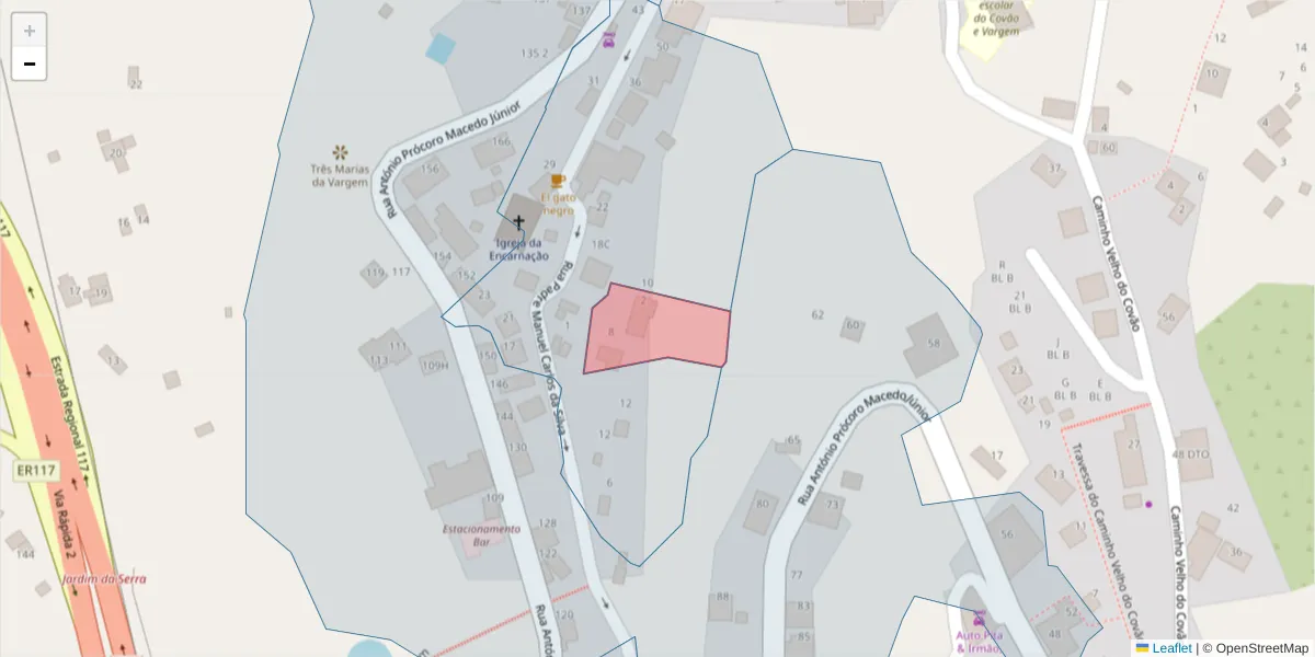 Mapa detalhado do código postal 9325-334 com limites, códigos postais vizinhos e agências dos correios
