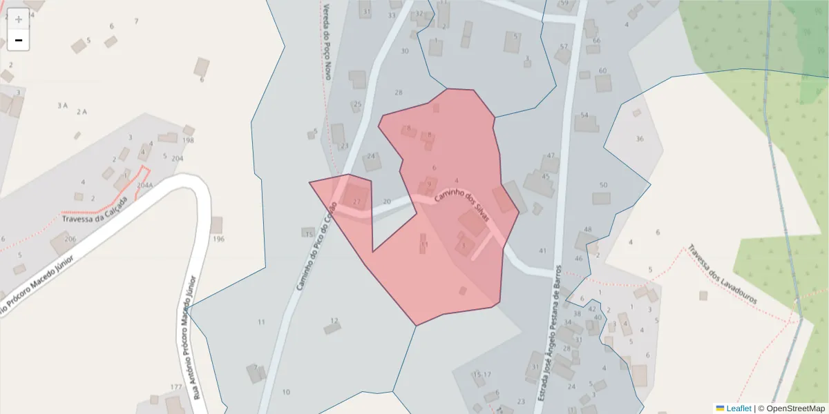 Mapa detalhado do código postal 9325-343 com limites, códigos postais vizinhos e agências dos correios