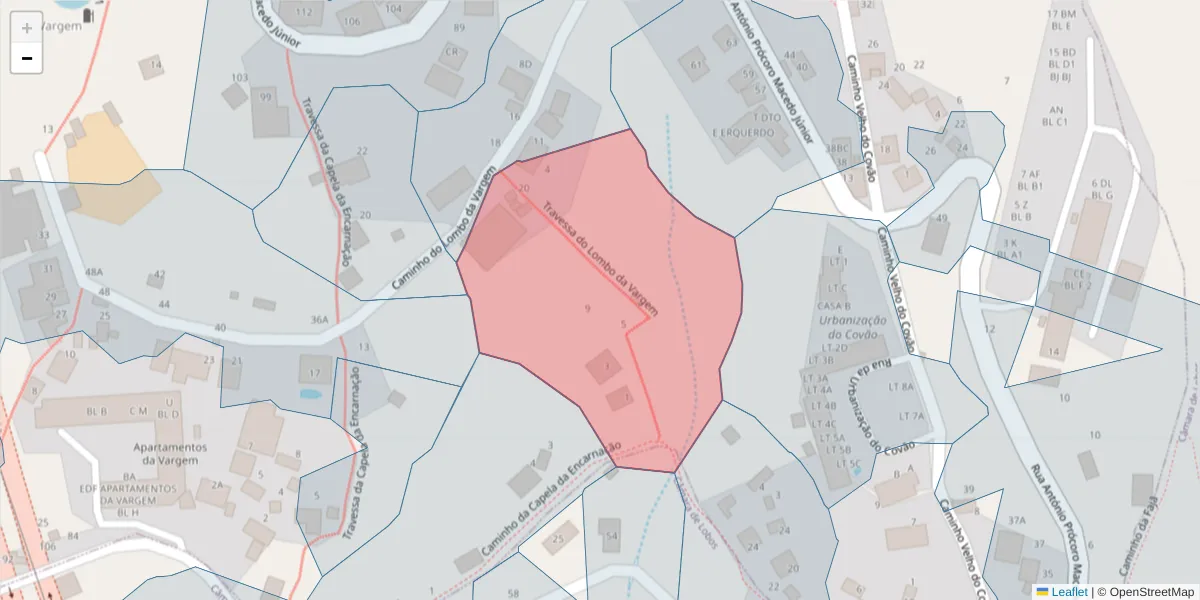 Mapa detalhado do código postal 9325-344 com limites, códigos postais vizinhos e agências dos correios