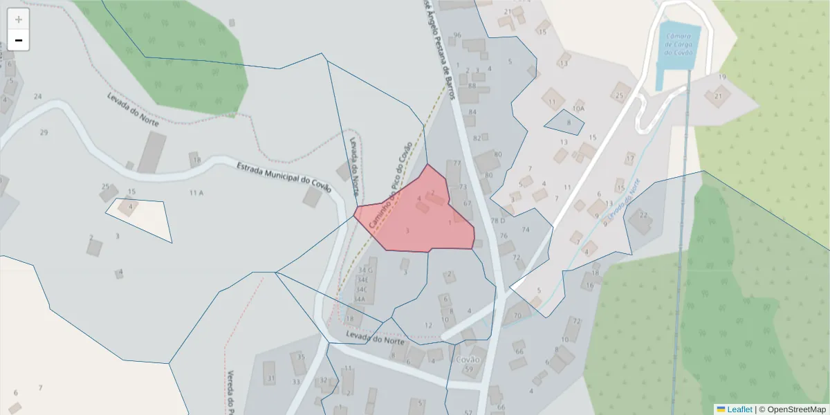 Mapa detalhado do código postal 9325-347 com limites, códigos postais vizinhos e agências dos correios