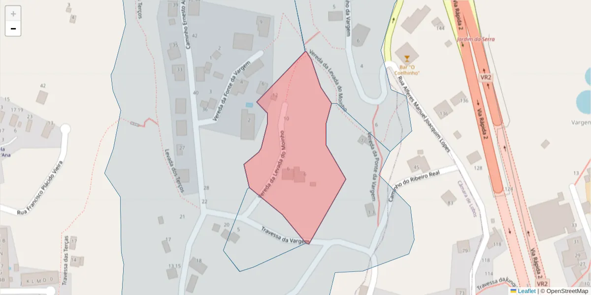 Mapa detalhado do código postal 9325-348 com limites, códigos postais vizinhos e agências dos correios