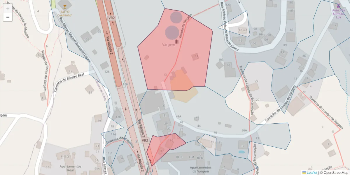 Mapa detalhado do código postal 9325-350 com limites, códigos postais vizinhos e agências dos correios
