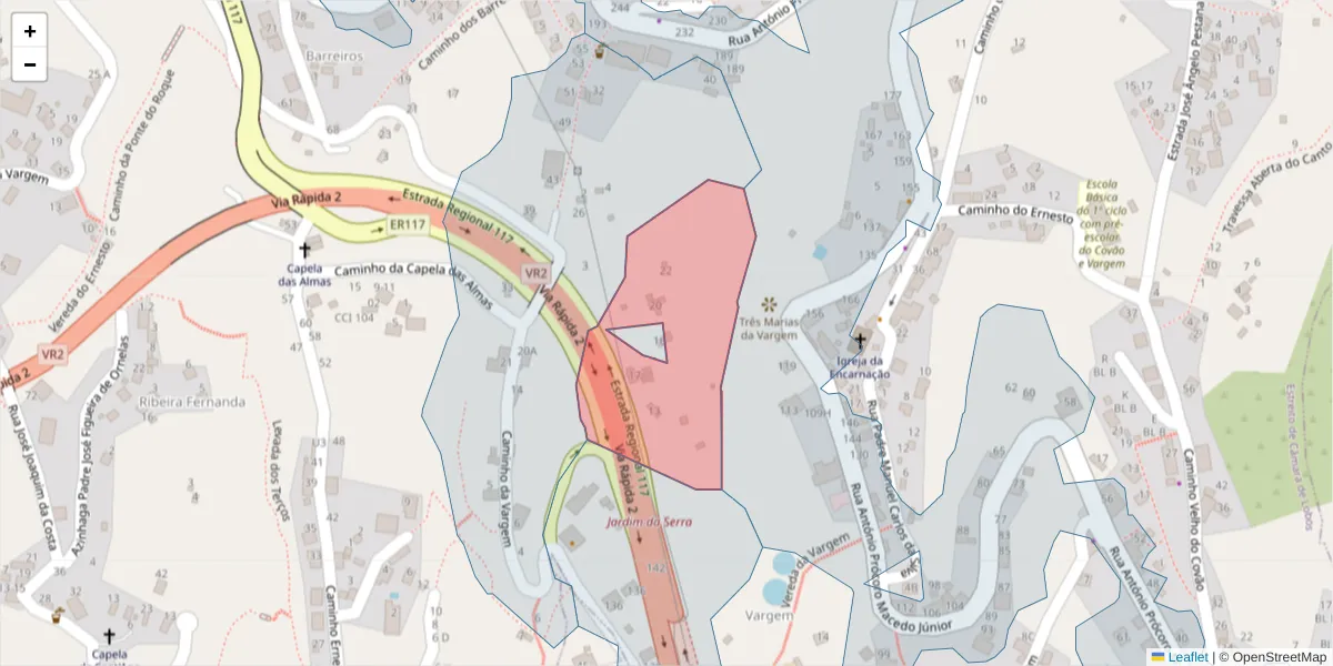 Mapa detalhado do código postal 9325-352 com limites, códigos postais vizinhos e agências dos correios